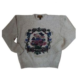 Eddie Bauer vintage flower basket intarsia wool sweater L
